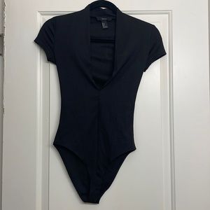 F21 Black Plunge V-Neck Bodysuit